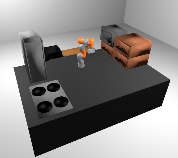 Robot arm in simulated kitchen