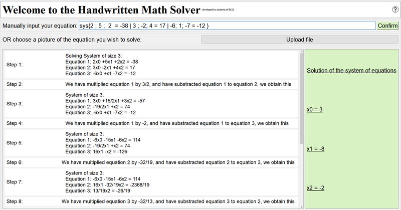Handwritten math solver UI